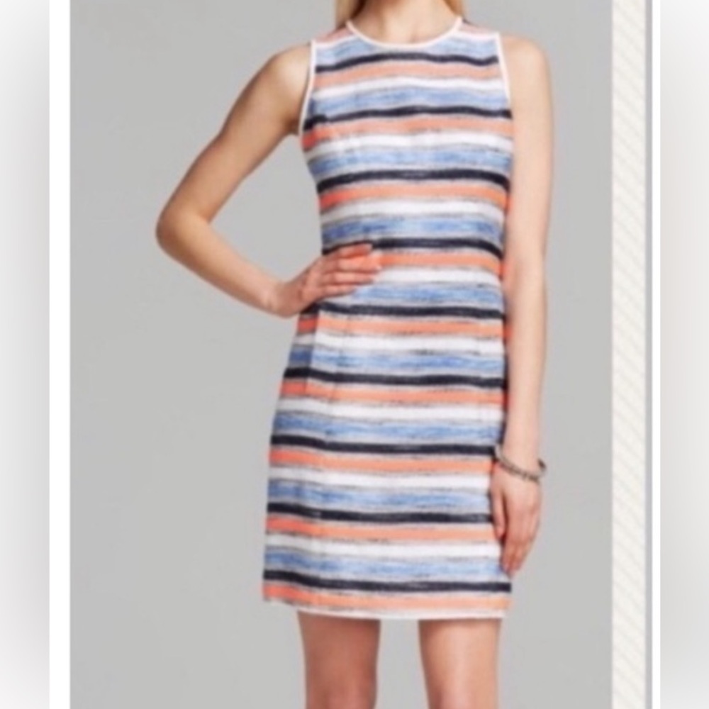 Shoshanna Multi Color Neon Tweed Striped Sheath Dress Size 4 with Pockets